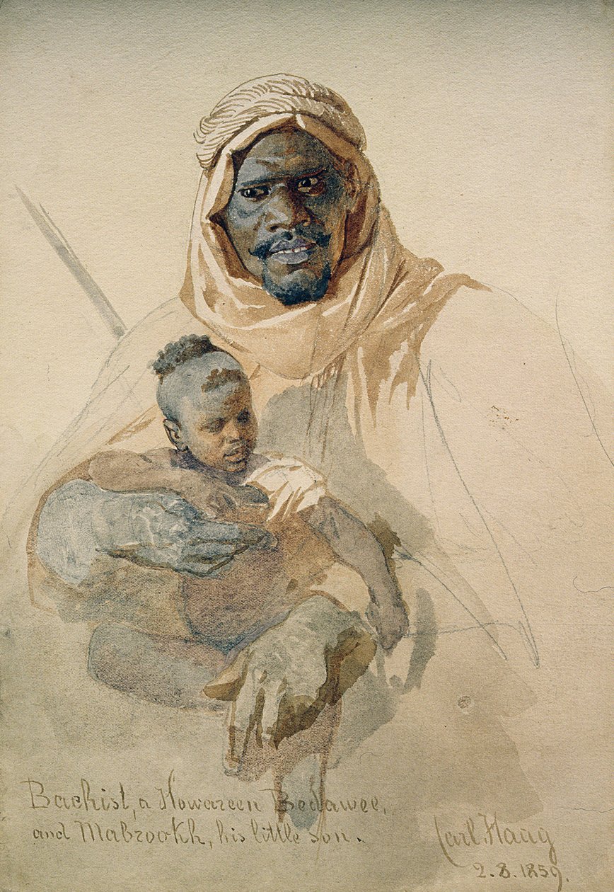 Bachist, bir Howazeen Bedawee ve Mabzookh, küçük oğlu, 1859 (kağıt üzerinde kalem ve tuvalet yıkama) by Carl Haag