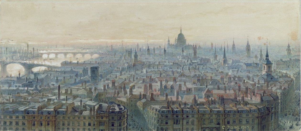 Anıtın tepesinden Londra Panoraması, batıya bakıyor, 1848 by Carl Haag