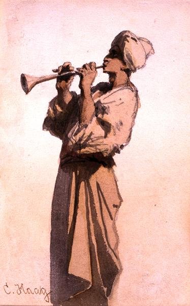 Yılan Oynatıcı (kağıt üzerine sulu boya) by Carl Haag