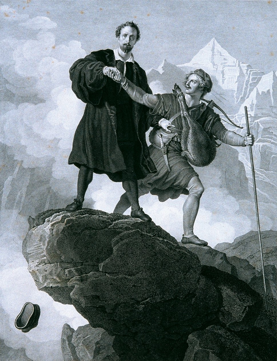 Manfred ve dağ keçisi avcısı by Carl Heinrich Rahl