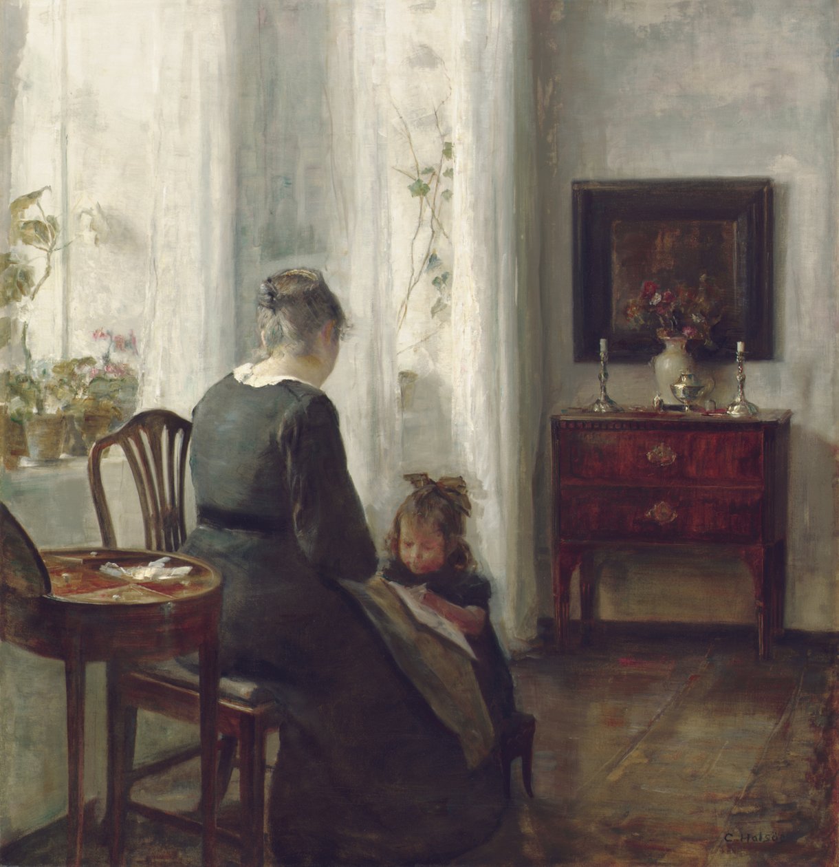 İç Mekanda Bir Anne ve Çocuk (tuval üzerine yağlı boya) by Carl Holsoe