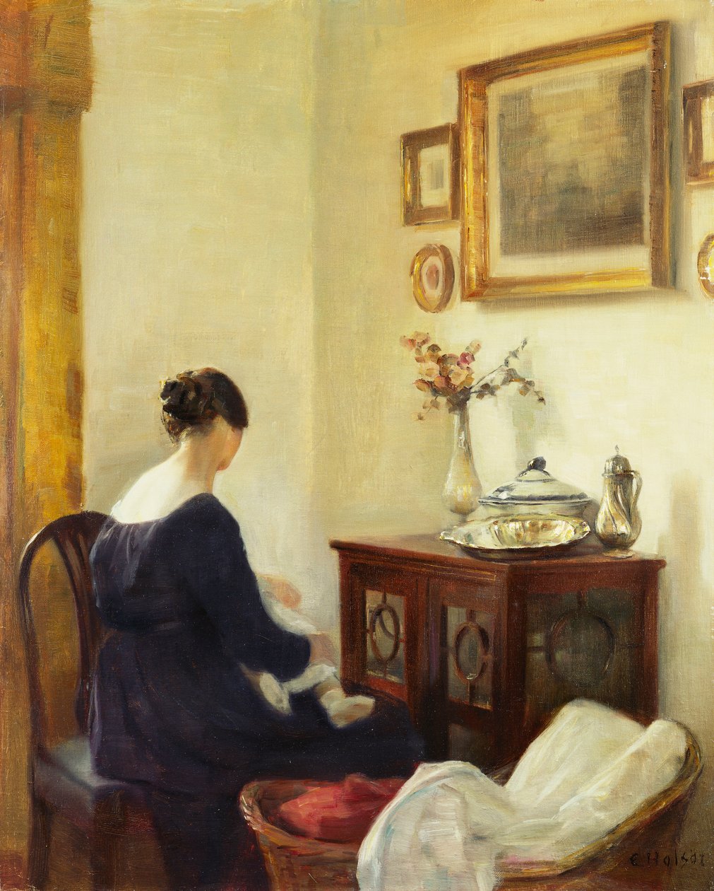 İç Mekanda Bir Anne ve Çocuk (tuval üzerine yağlı boya) by Carl Holsoe