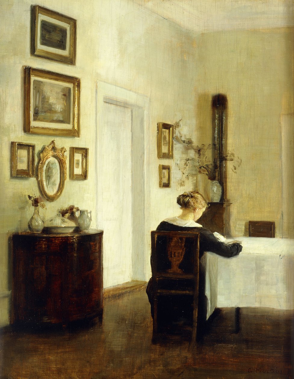 İç Mekanda Masada Bir Kadın by Carl Holsoe