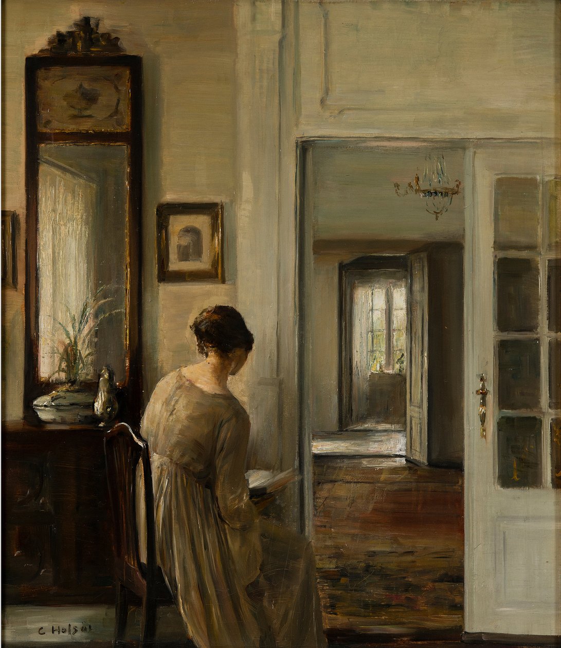 Ders. La femme du peintre - Okuma. Ressamın Karısı - Carl Holsoe (1863-1935). Tuval üzerine yağlı boya Ebat : 58x52 cm Özel Koleksiyon by Carl Holsoe