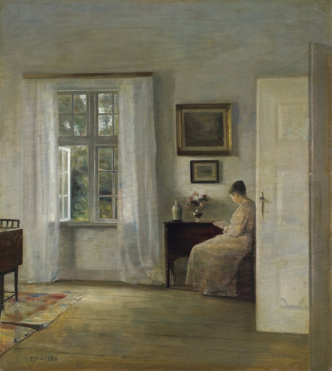 The Reader par Holsoe, Carl (1863-1935), - Ahşap üzerine yağlı boya, 70x62,5 - Özel Koleksiyon by Carl Holsoe
