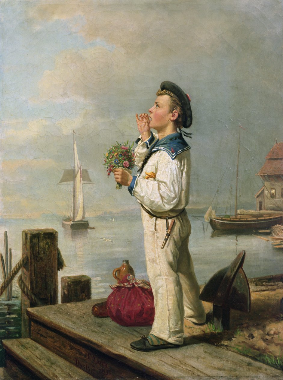 İskelede bekleyen küçük denizci by Carl Julius Lorck