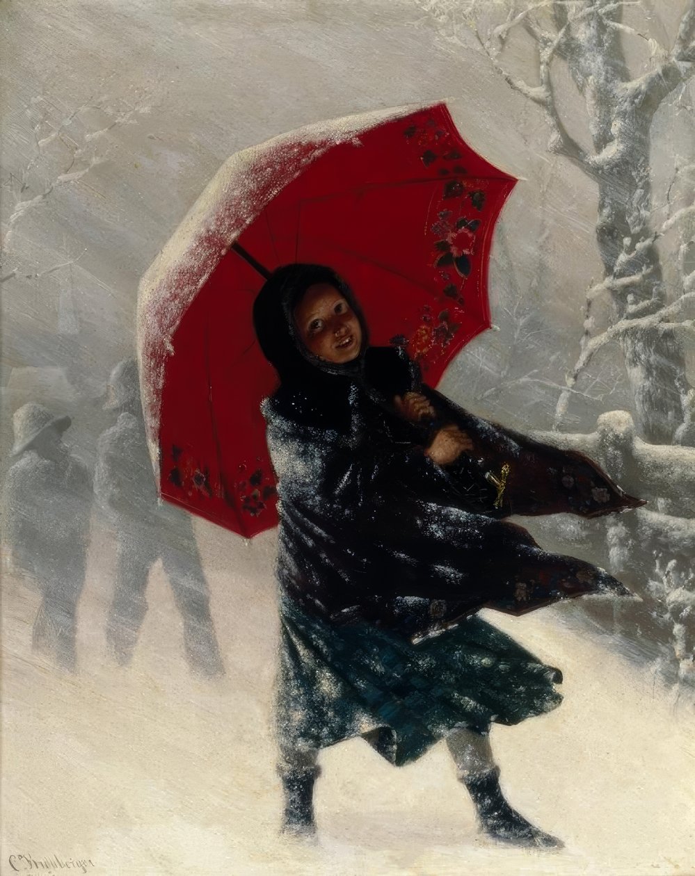 Carl Kronberger, kar fırtınasındaki çocuklar / resim by Carl Kronberger