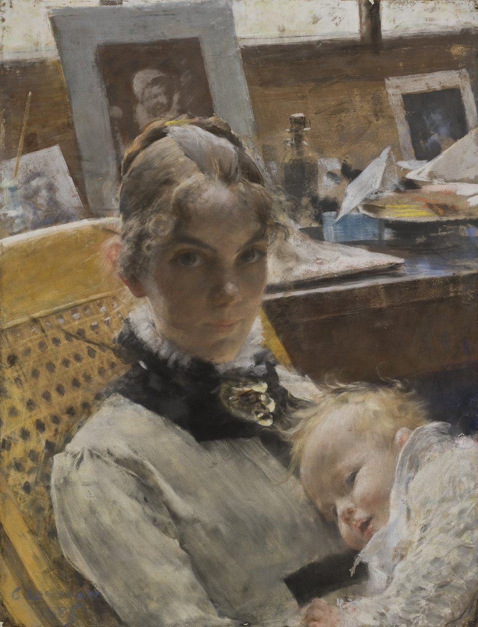 Bir Stüdyo İdil: Sanatçıların Karısı ve Kızları Suzanne, 1885 (pastel) by Carl Larsson