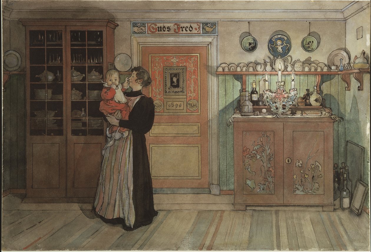 Noel ve Yeni Yıl Arasında, A Home serisinden, c.1895 (kağıt üzerinde wc) by Carl Larsson