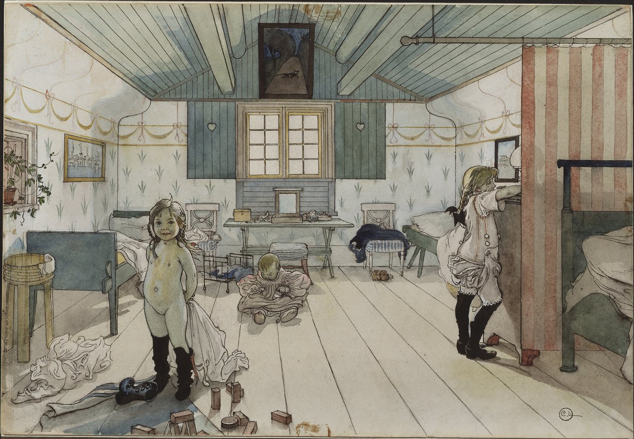 Chambre de petites filles - Küçük Kız Odası, Larsson, Carl (1853-1919). Kağıt üzerine suluboya. Boyut : 32x43 cm. Ulusal Müze Stockholm by Carl Larsson