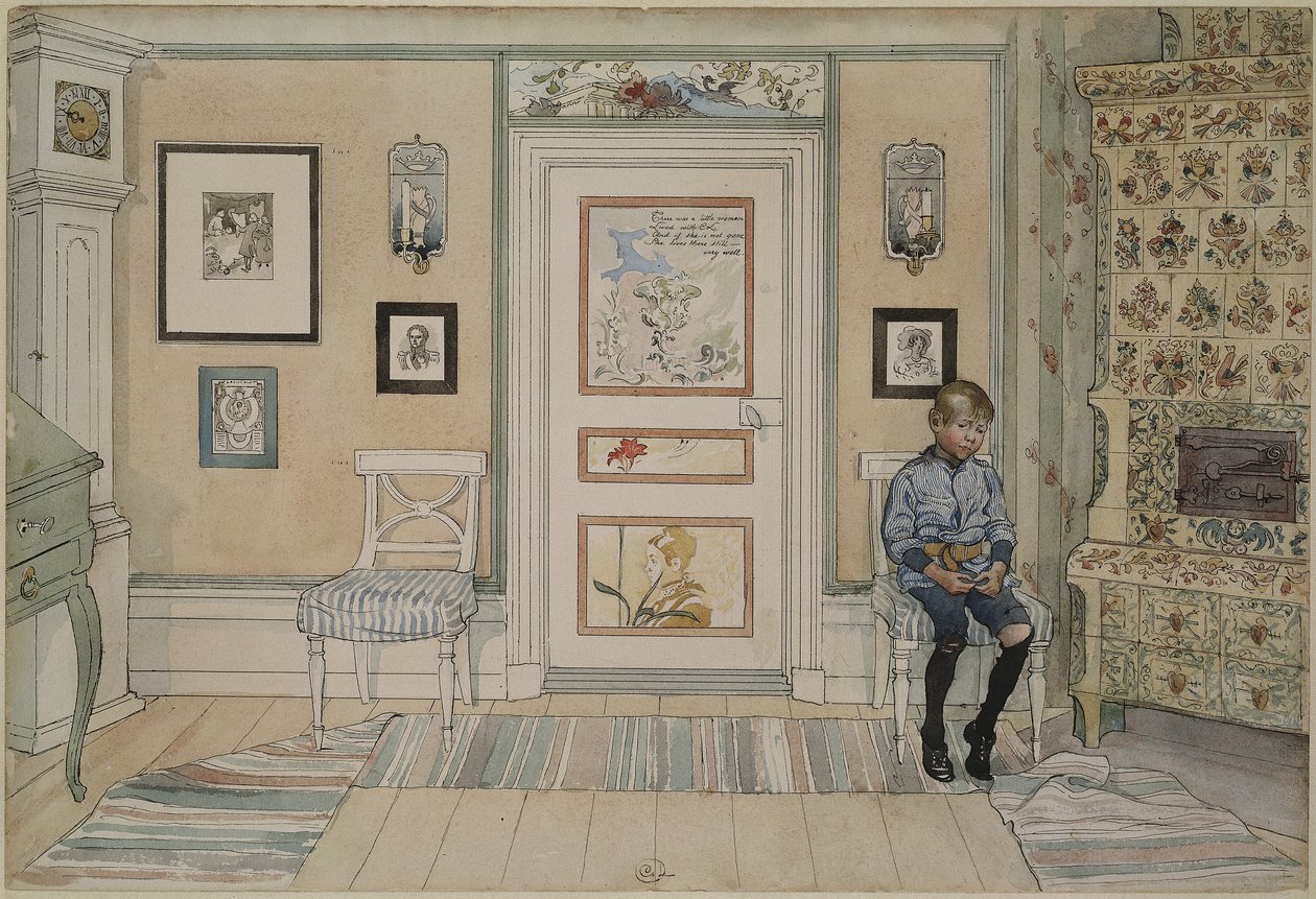 Köşede, A Home serisinden, c.1895 (kağıt üzerinde wc) by Carl Larsson