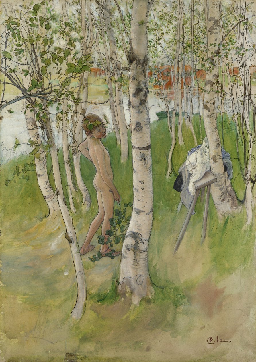 Birches Arasında Çıplak Çocuk, 1898 (kağıt üzerinde wc) by Carl Larsson