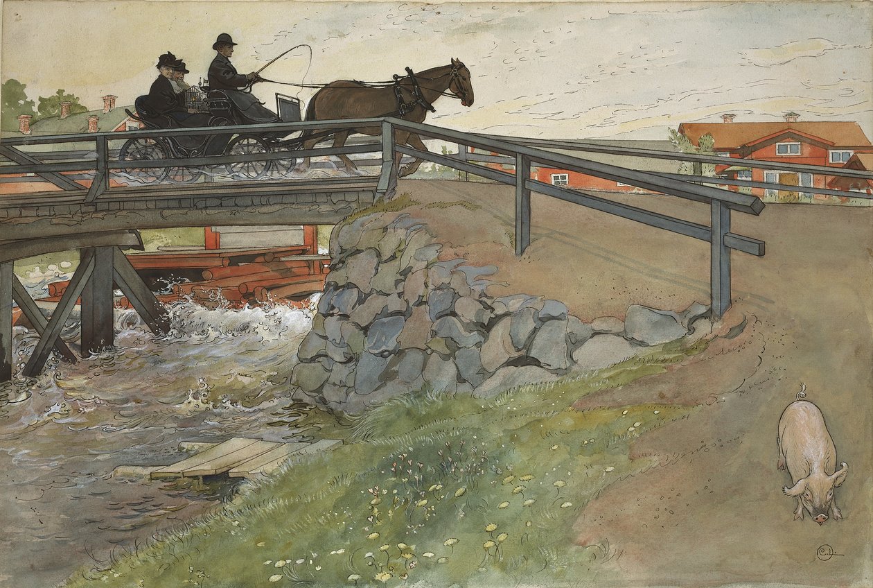 The Bridge, A Home serisinden, c.1895 (kağıt üzerinde wc) by Carl Larsson