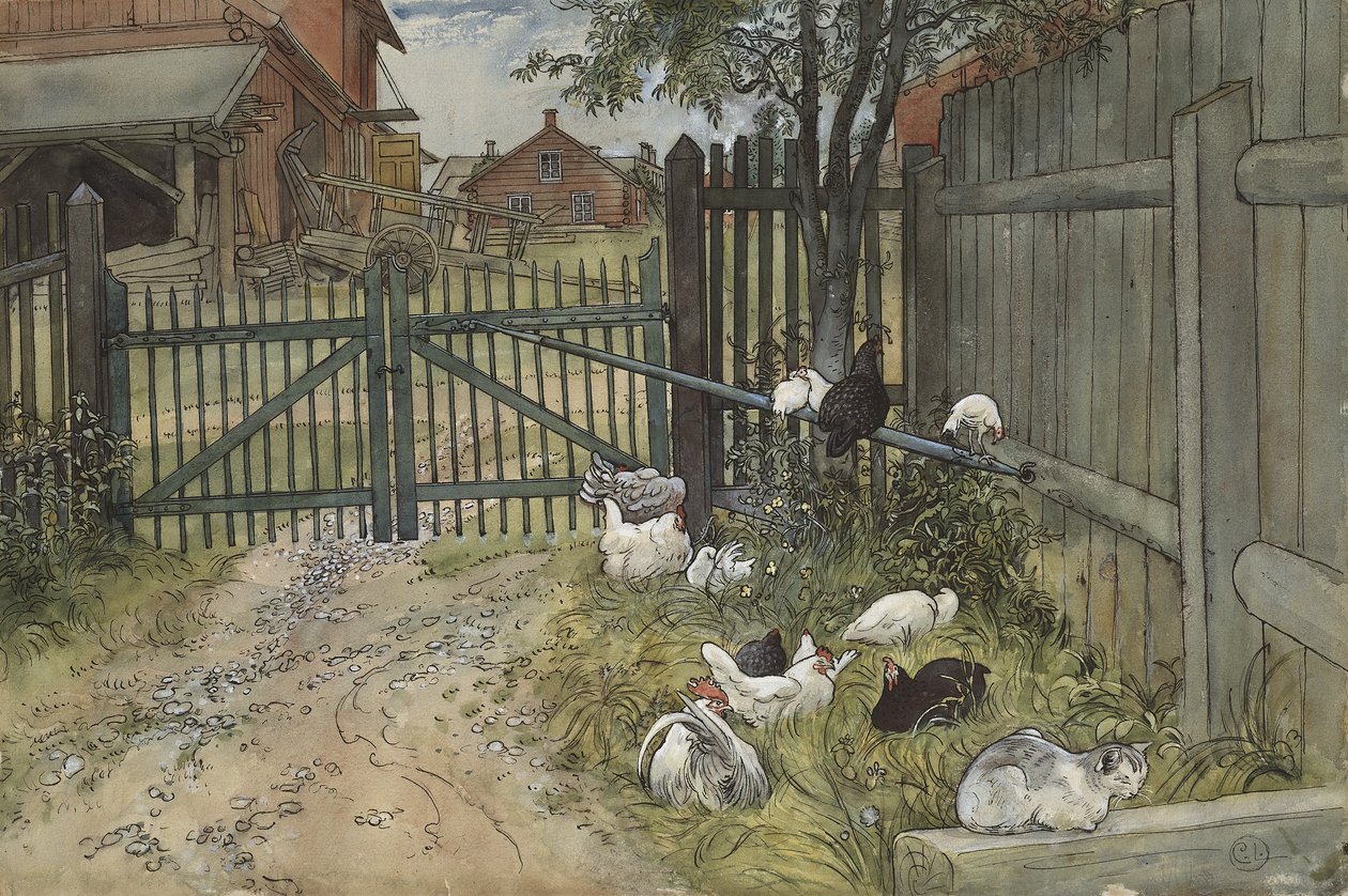 The Gate, A Home serisinden, c.1895 (kağıt üzerinde wc) by Carl Larsson