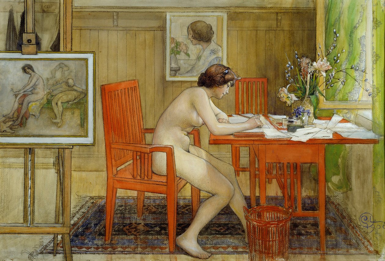 Kartpostal Yazan Model by Carl Larsson