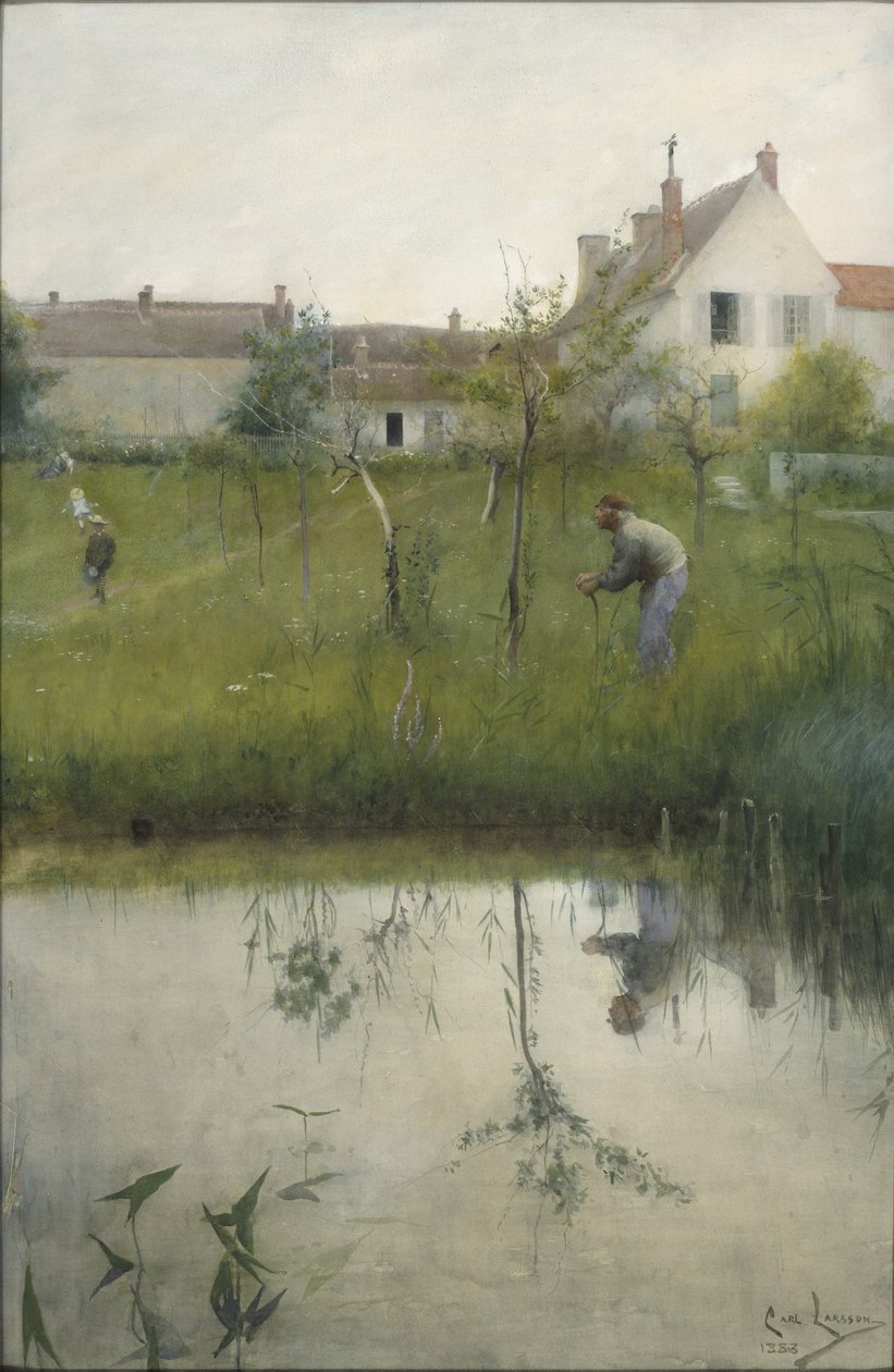 Yaşlı Adam ve Kreş Bahçesi, 1883 (kağıt üzerinde wc) by Carl Larsson