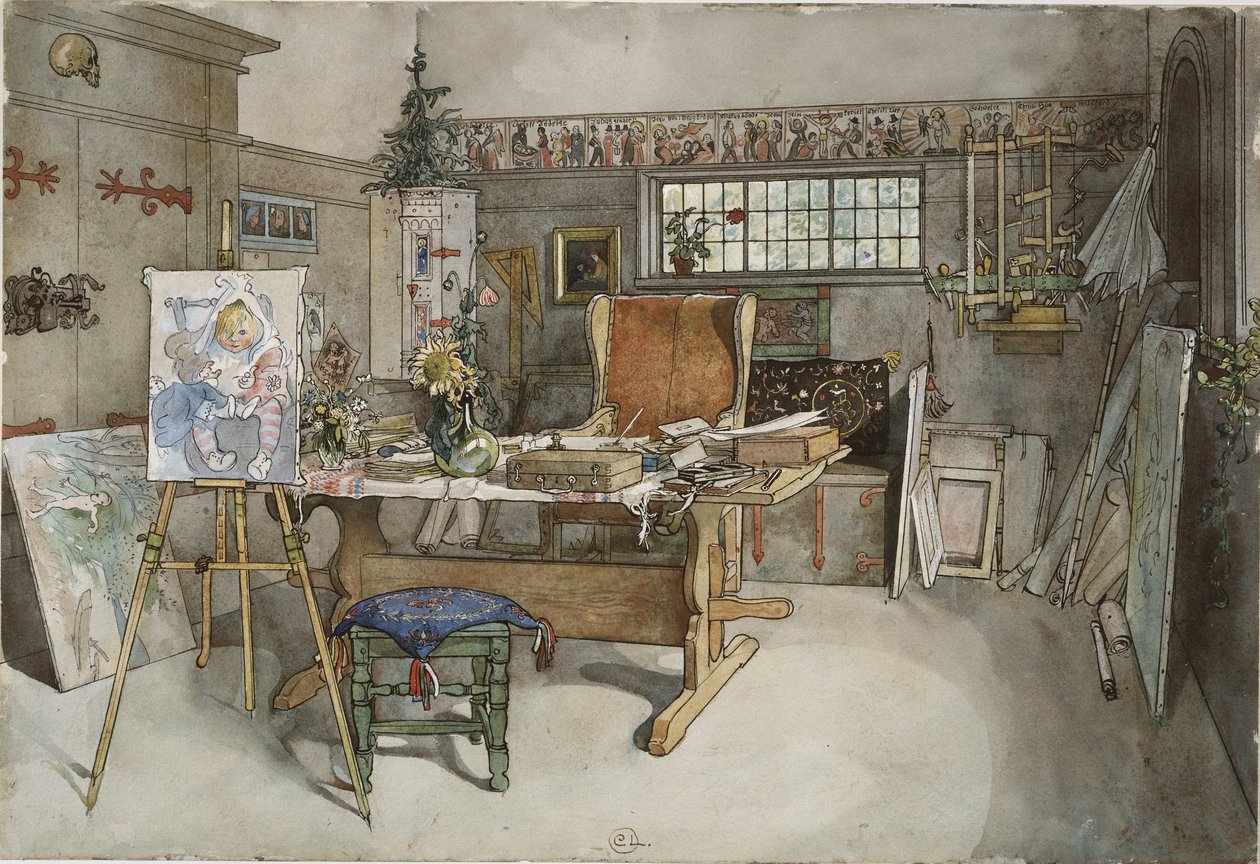 Stüdyo, A Home serisinden, c.1895 (kağıt üzerinde wc) by Carl Larsson