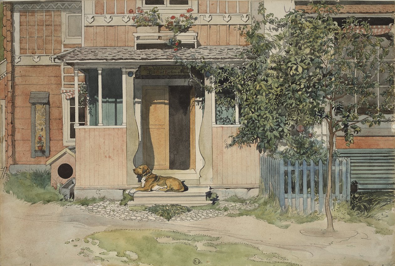 The Verandah, A Home serisinden, c.1895 (kağıt üzerinde wc) by Carl Larsson