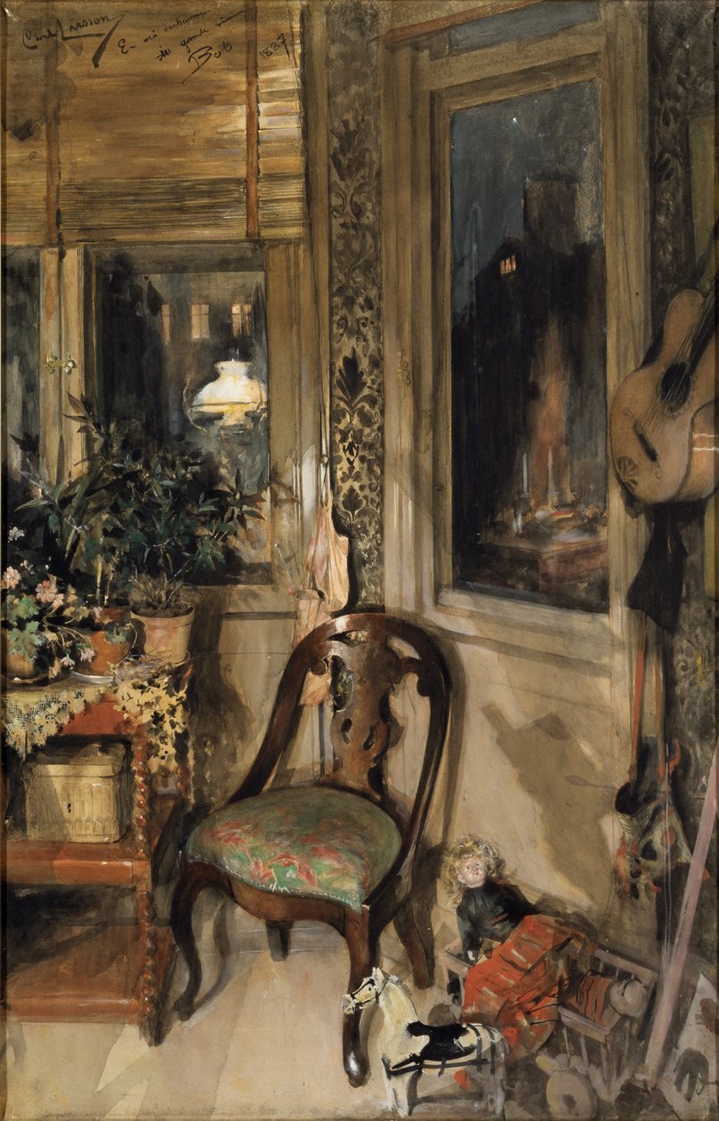 Köşedeki Oyuncaklar (kağıt üzerinde wc) by Carl Larsson