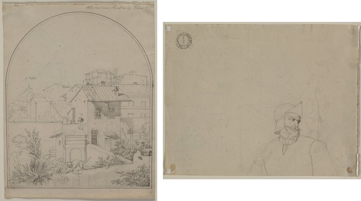 Roma'daki Penceremden Görünüm (recto) Manzaradaki Asker (verso) by Carl Ludwig Tischbein