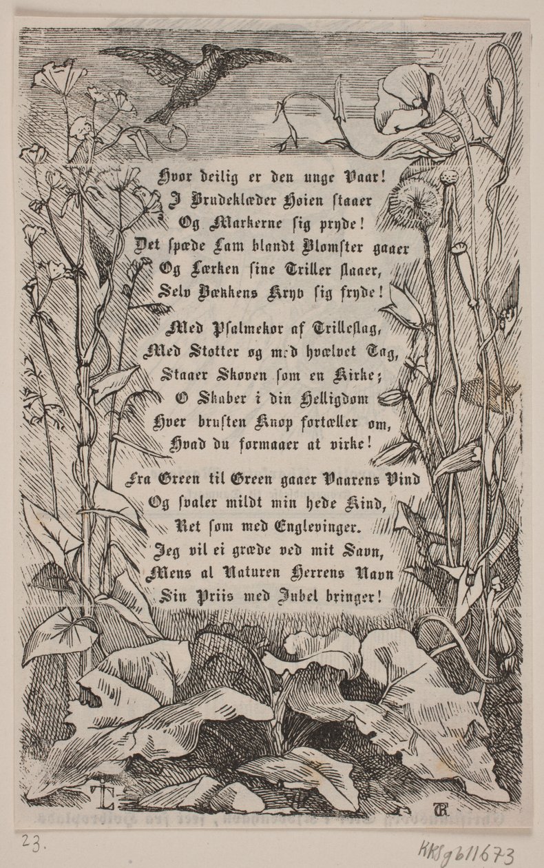Bir toygar ve çiçeklerle çerçeveleme by Carl Peter Theodor Rothweiler