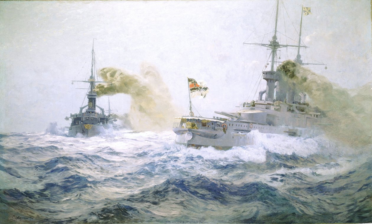 Alman filosunun açık denizlerdeki manevraları, 1900 civarı (tuval üzerine yağlıboya) by Carl Saltzmann