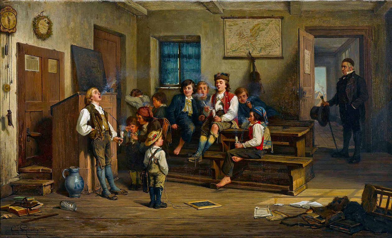 Yasak meyve (sınıfta, okul çocukları pipo içer) - Yasak meyve - Carl Bernhard Schloesser (1832