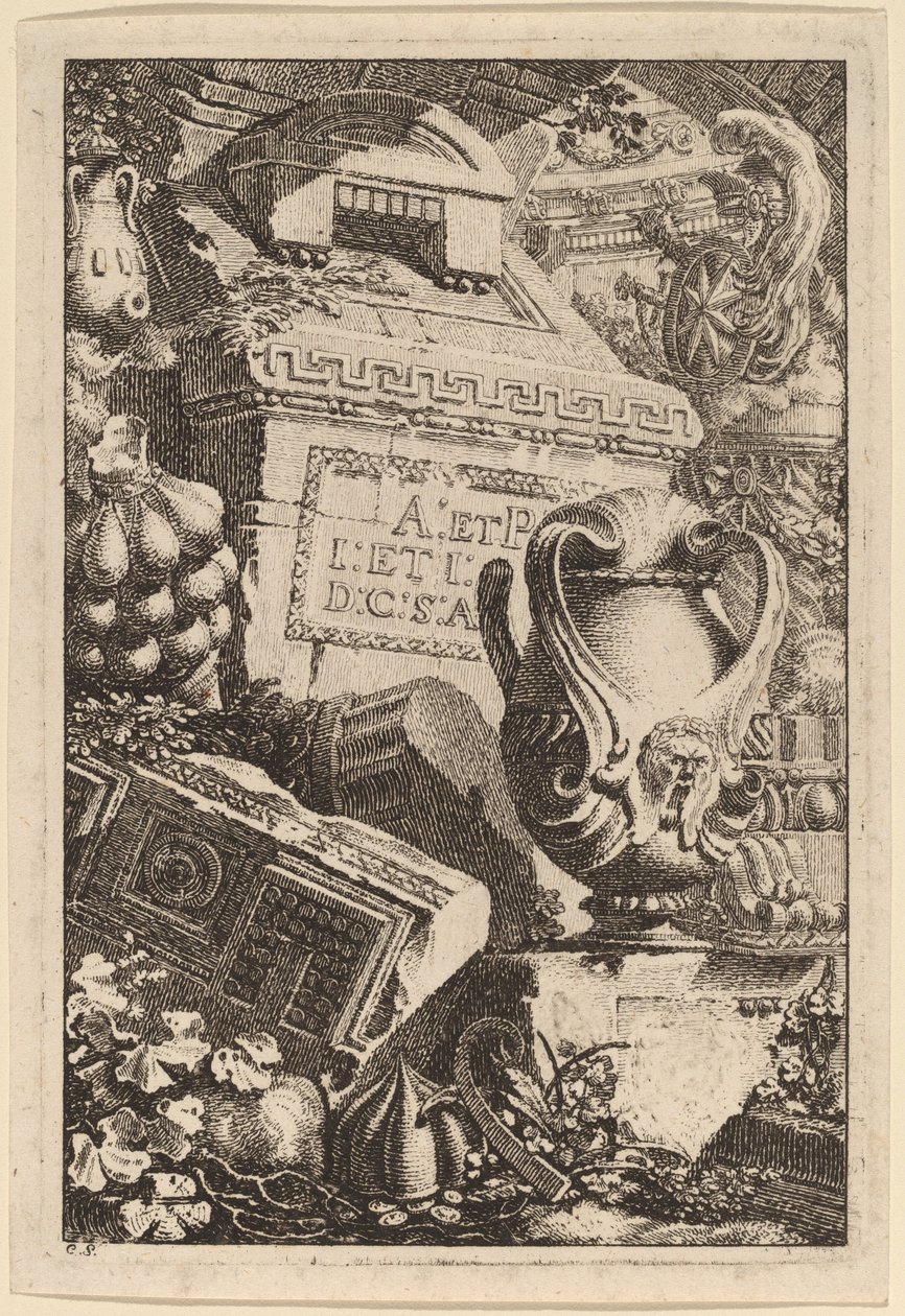 Mimari ve Heykel Parçalı Antik Mezar Fantazisi by Carl Schütz