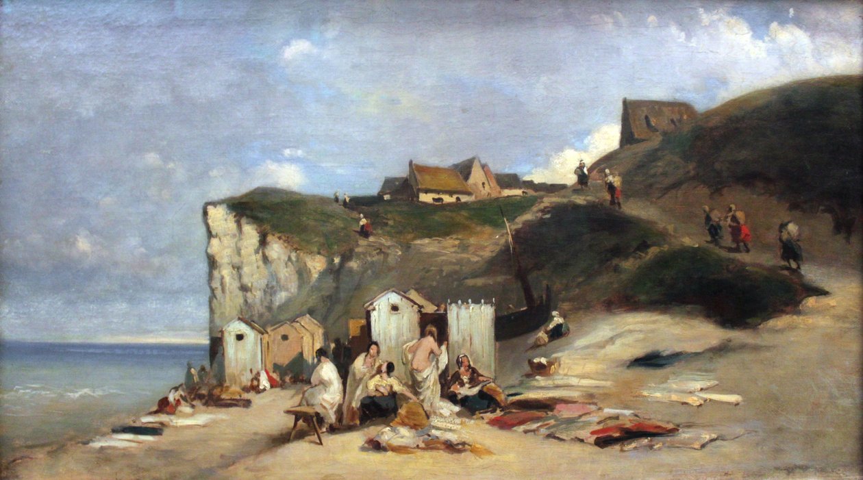 Dieppe yakınlarında deniz kenarında yıkanan kadınlar by Carl Spitzweg