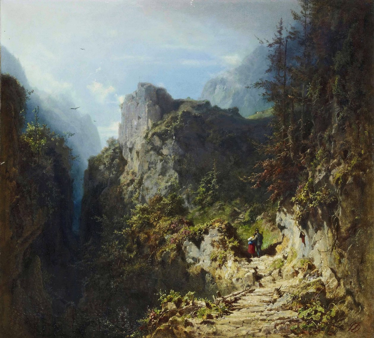 Aşıklar ile dağ manzarası by Carl Spitzweg