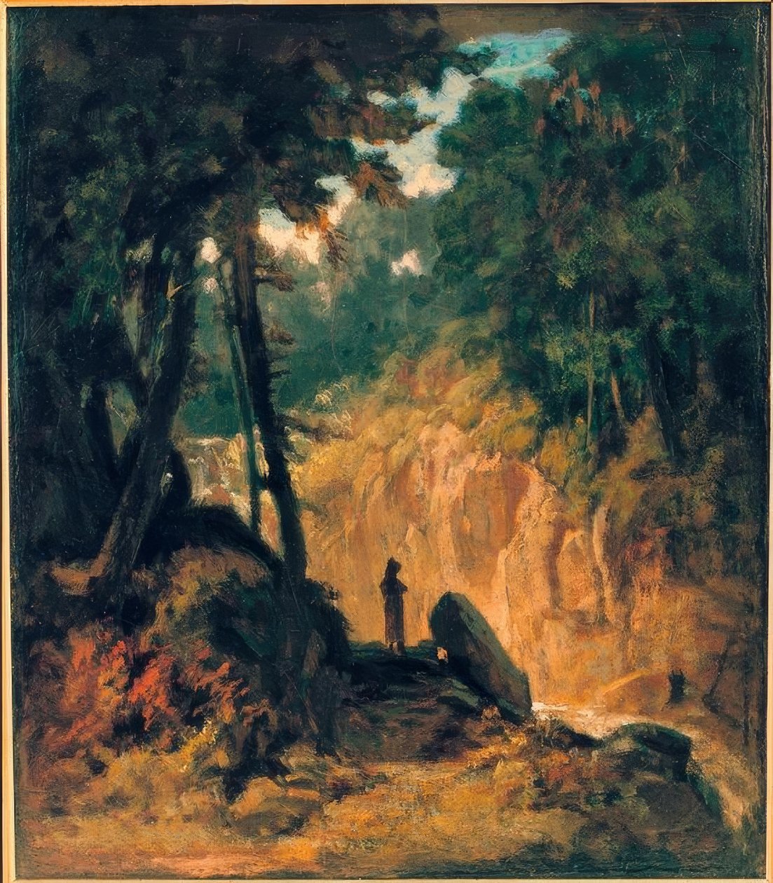 Kapuzinerm ile kıyısında bir şelale ile ormanlık manzara by Carl Spitzweg