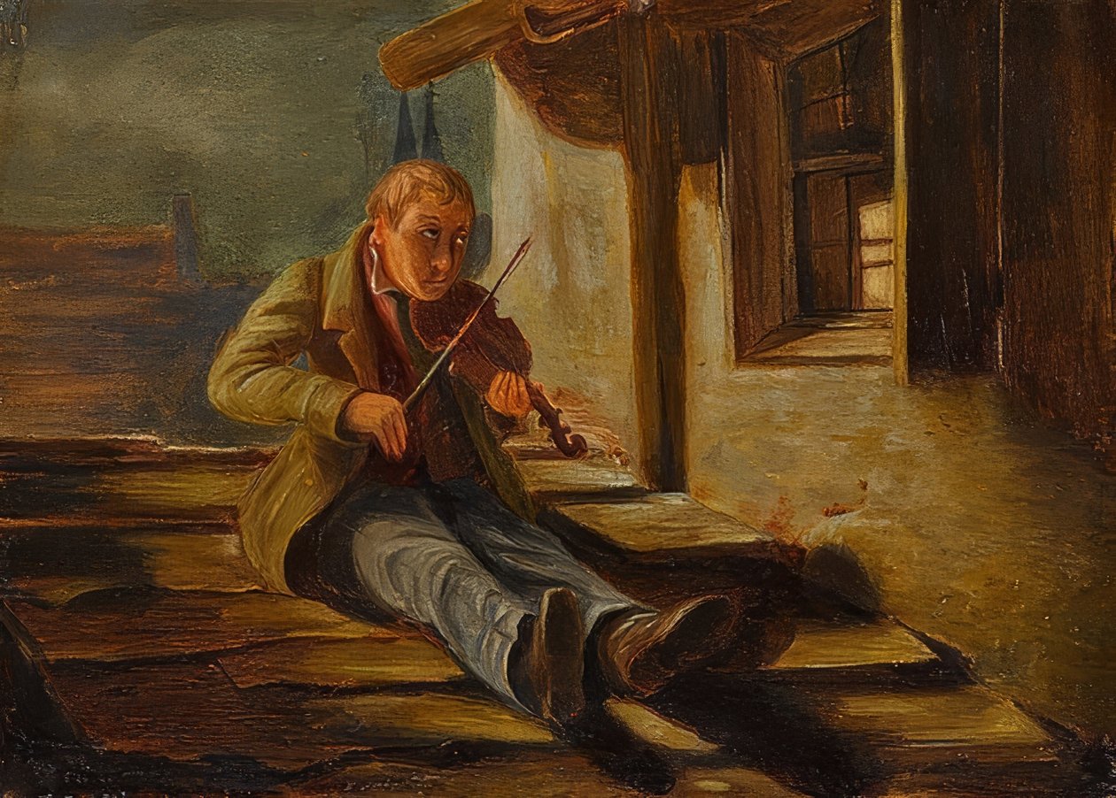 boynuzlu çatı kemancısı by Carl Spitzweg