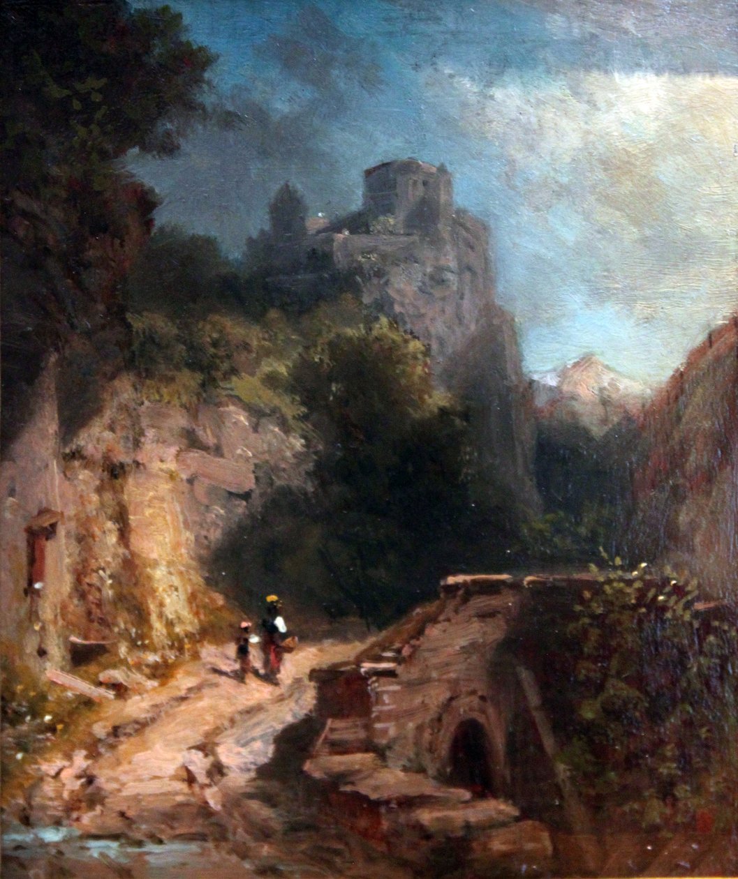 Köprü ve kale ile dağ manzarası by Carl Spitzweg