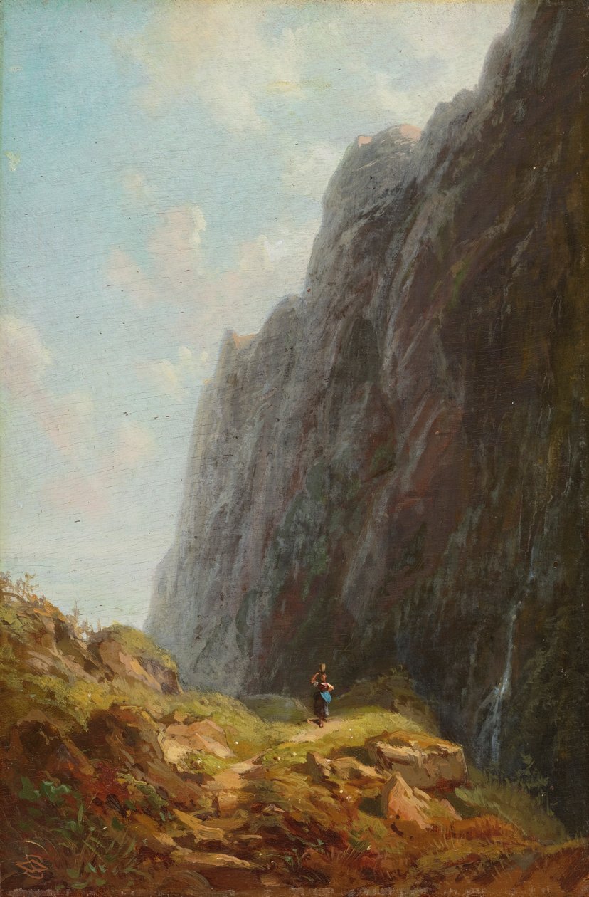 Wendelstein bölgesinde bir mandıracı olan dağ manzarası by Carl Spitzweg