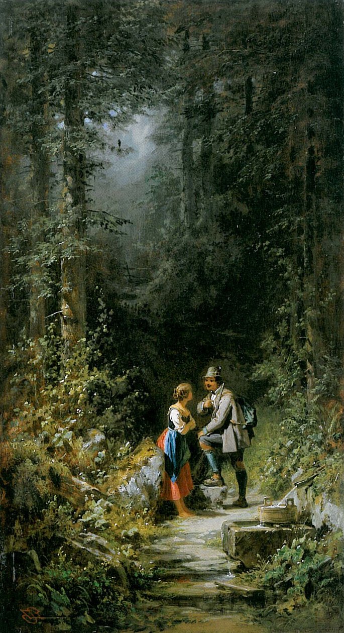 Orman kuyusunda avcı ve mandıracı by Carl Spitzweg