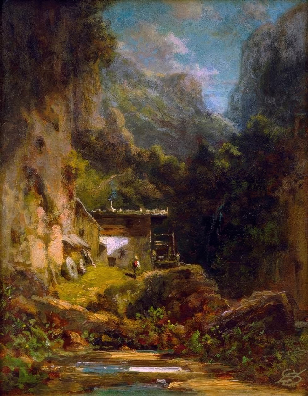 Bir rakam ile orman dağ geçidinde değirmen by Carl Spitzweg