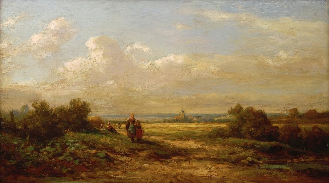 Yürüyüşçüler ile geniş manzara by Carl Spitzweg