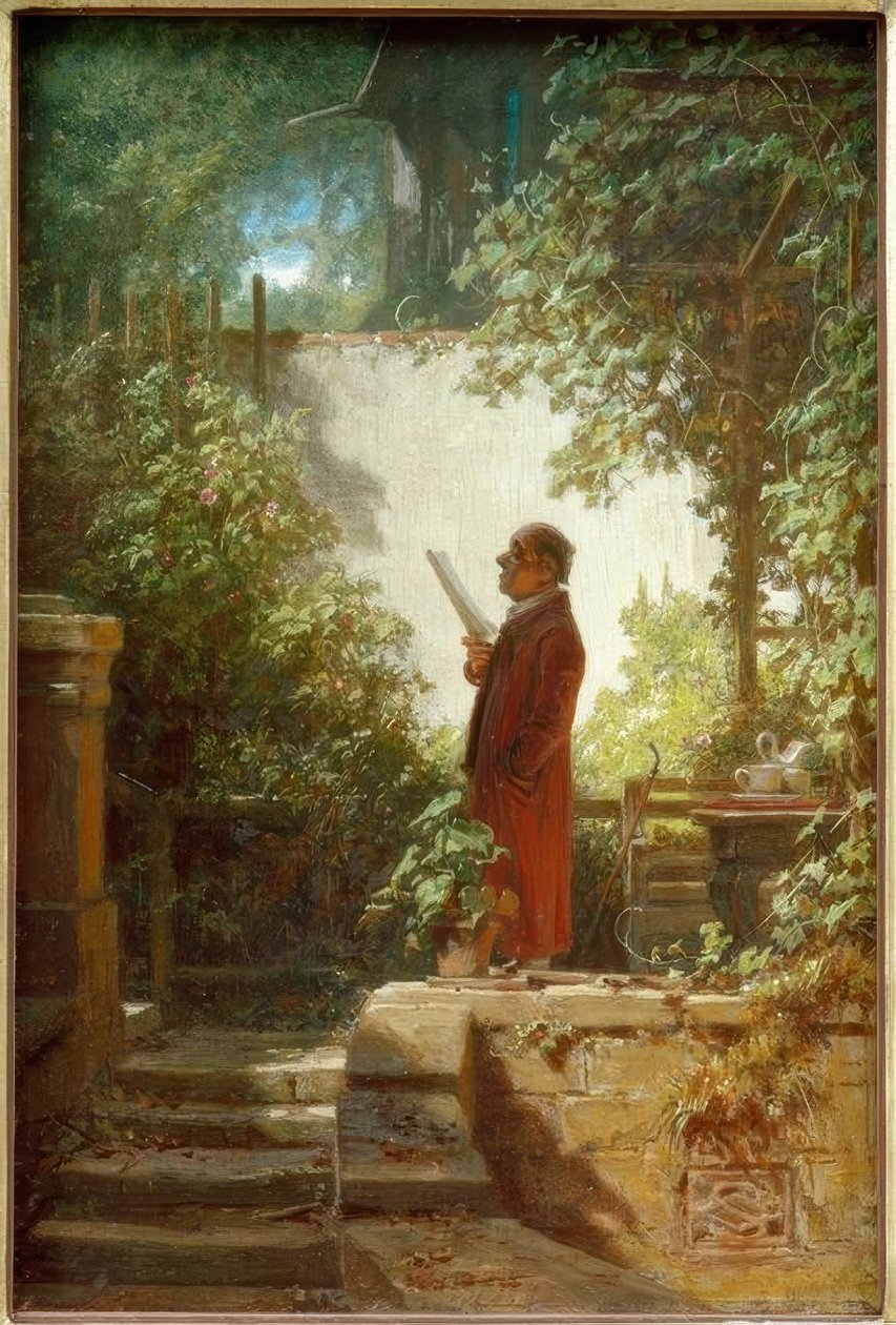 Ev bahçesinde gazete okuyucusu by Carl Spitzweg