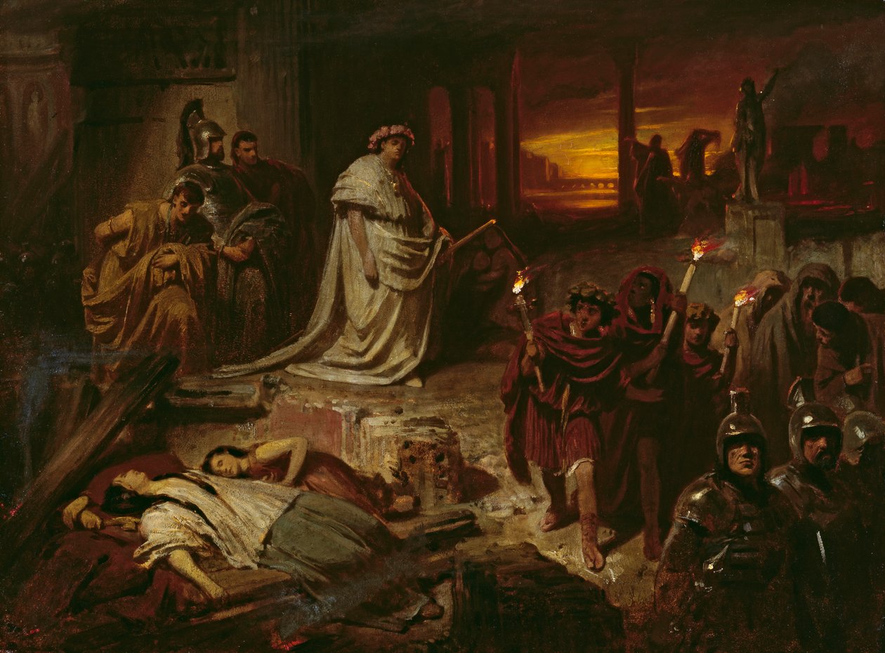 Nero, Roma'nın kalıntıları üzerinde by Carl Theodor von Piloty
