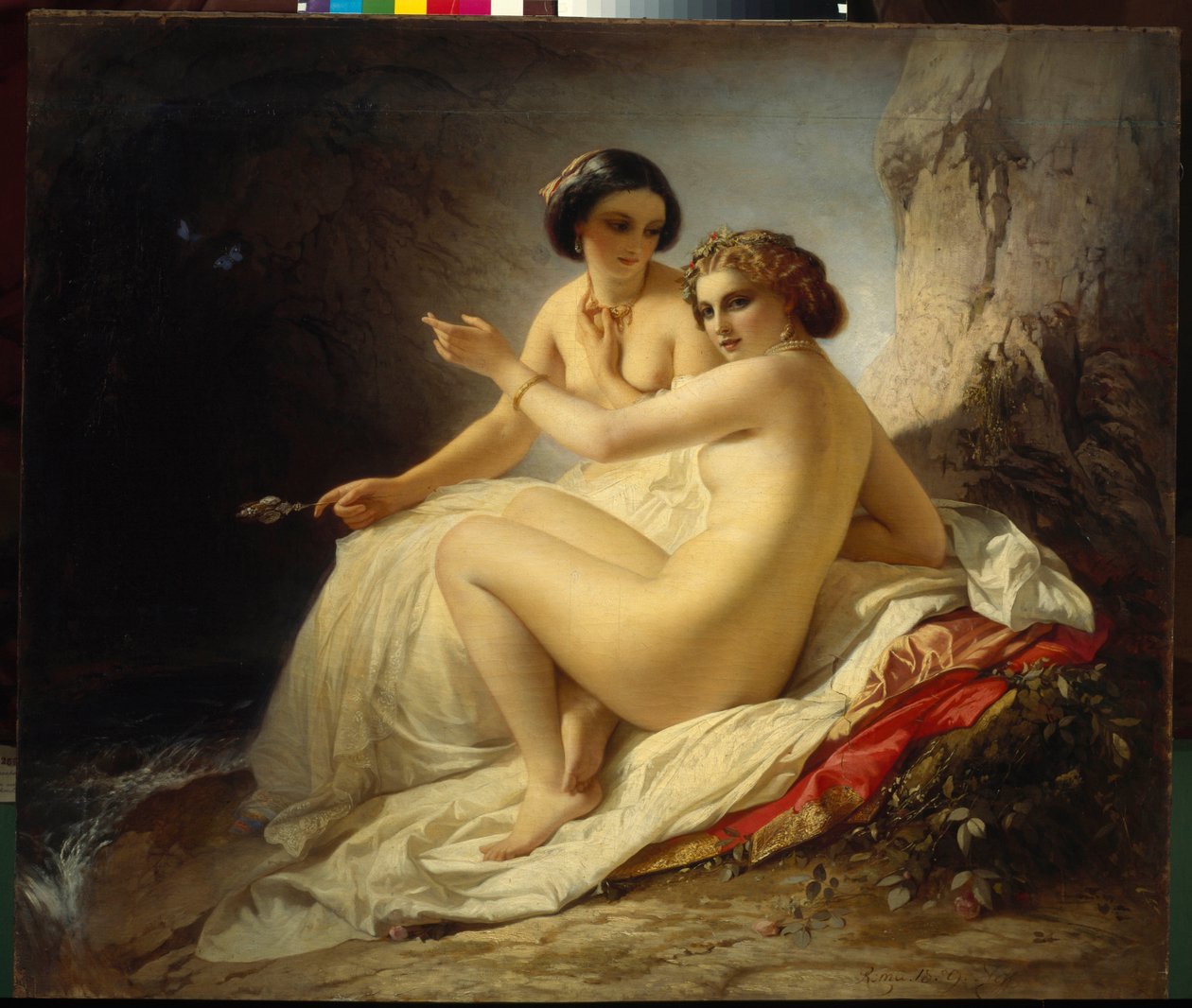 ""Bir mağarada iki kız"" (Bir mağarada iki kız) Tablo Timofei Neff (Carl Timoleon von Neff) (1805-1876) - 1859 - Tuval üzerine yağlı boya - Rus Devlet Müzesi, St Petersburg by Carl Timoleon von Neff