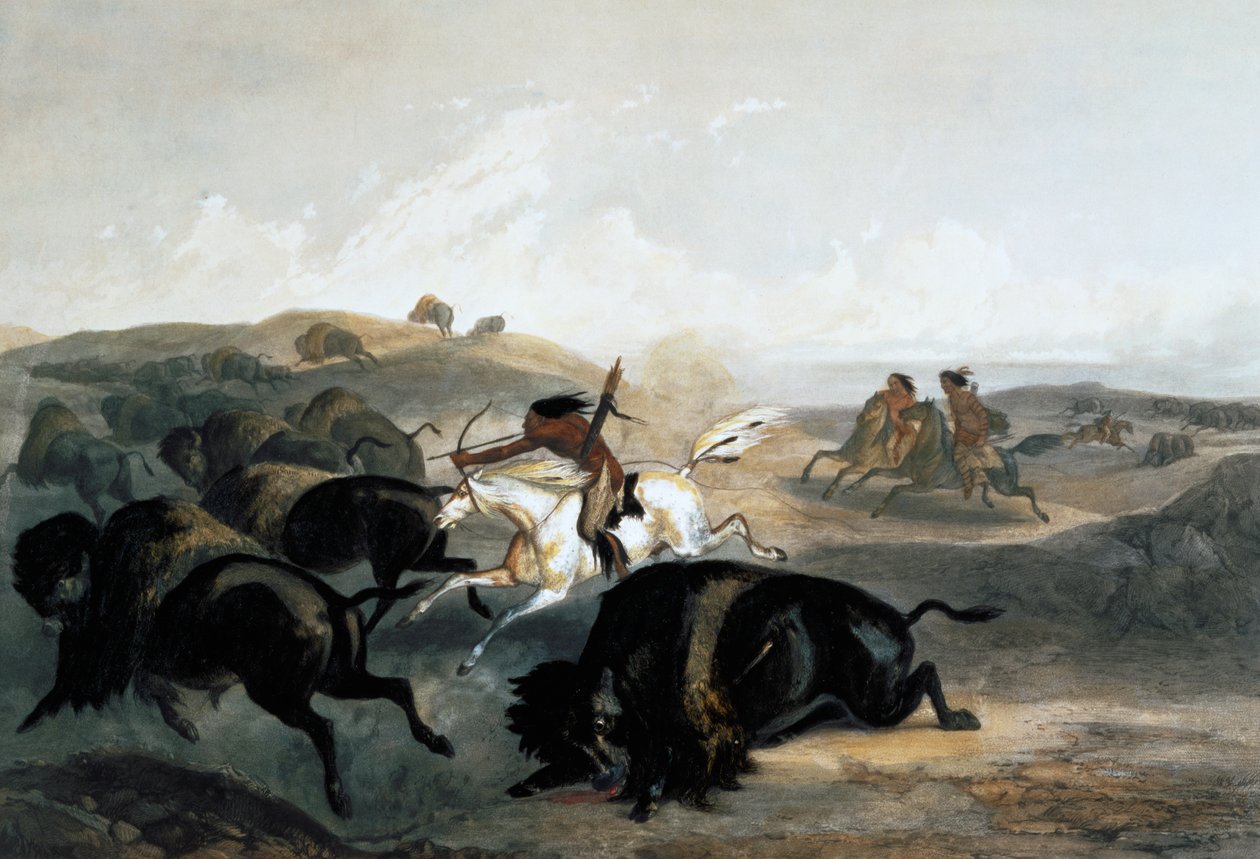 'Bizon Avlayan Kızılderililer', 1843 by Carl Vogel