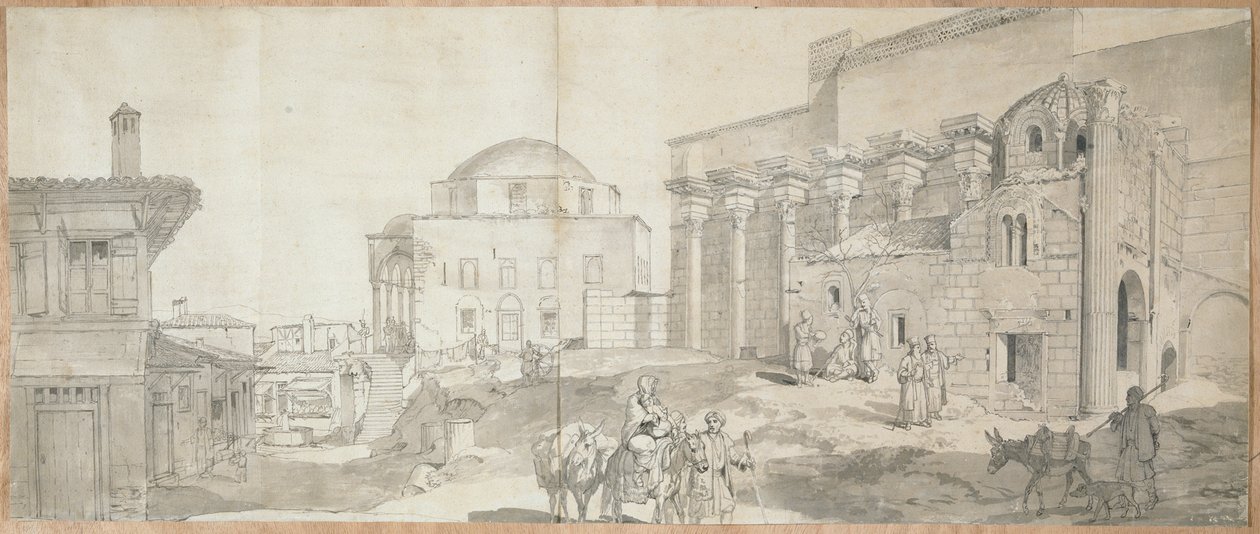 Hadrian Kütüphanesi ve Atina'daki Ulu Cami by Carl Wilhelm Freiherr von Heideck