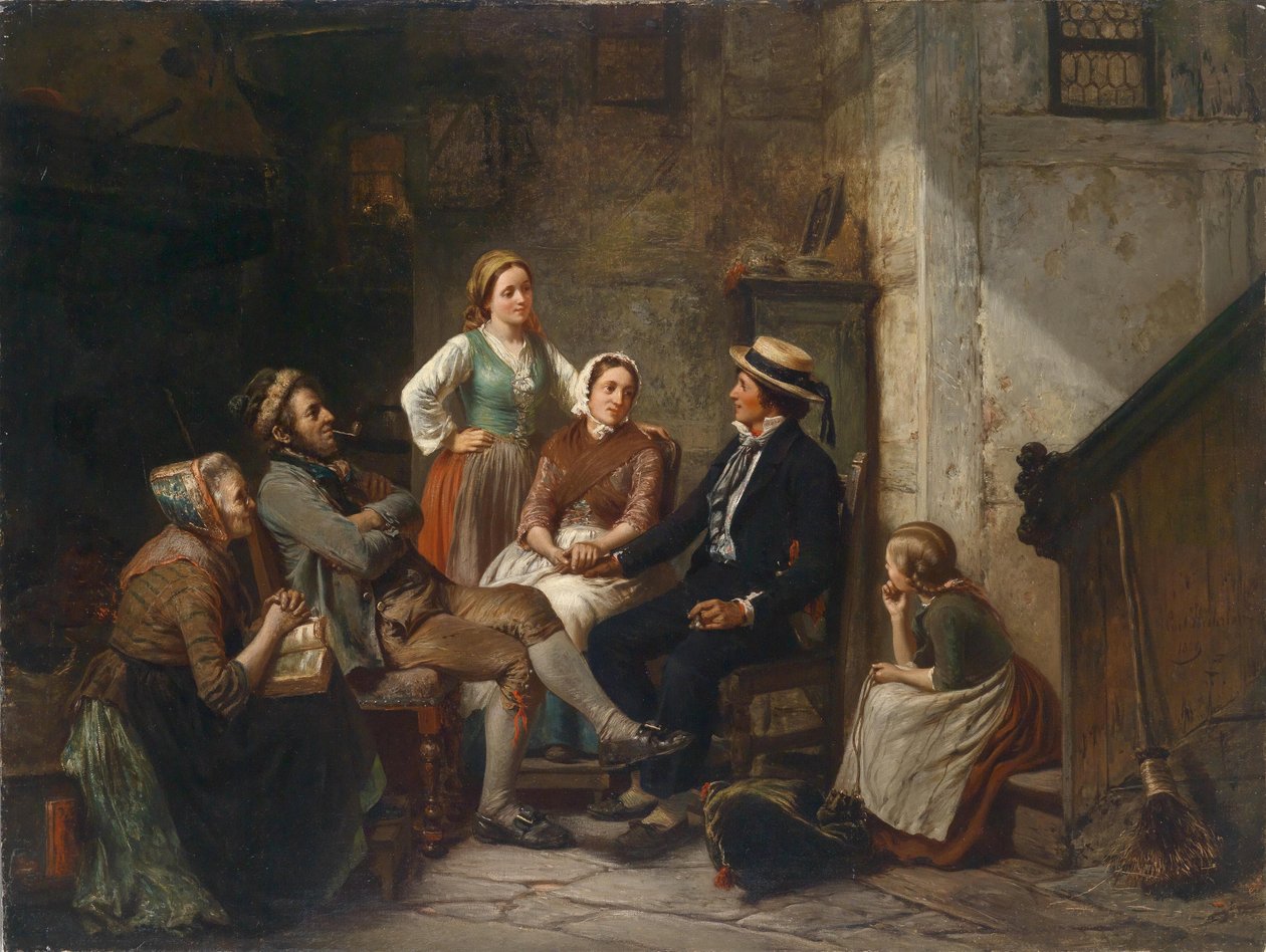 Retour du jeune marin - Genç denizcinin dönüşü - Huebner, Carl Wilhelm (1814-1879) - 1859 - Tuval üzerine yağlı boya - 79x105 - Özel Koleksiyon by Carl Wilhelm Huebner