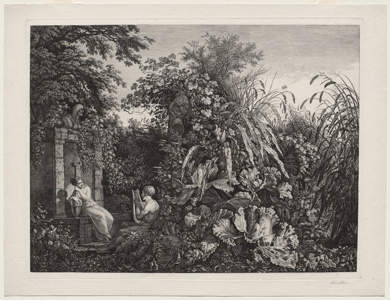 Bir çeşmenin yanında bir kıza lir çalan gençlik by Carl Wilhelm I Kolbe