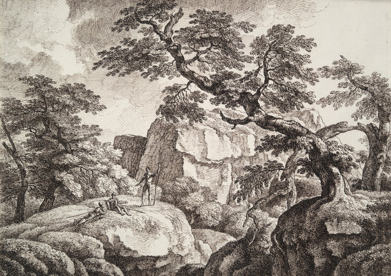 Tepelik Bir Manzarada Üç Asker by Carl Wilhelm Kolbe the elder