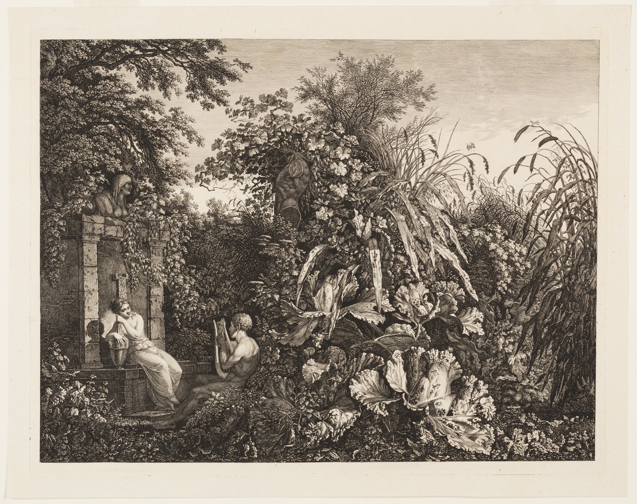 Bir çeşmenin yanında bir kıza lir çalan gençlik by Carl Wilhelm Kolbe, the elder