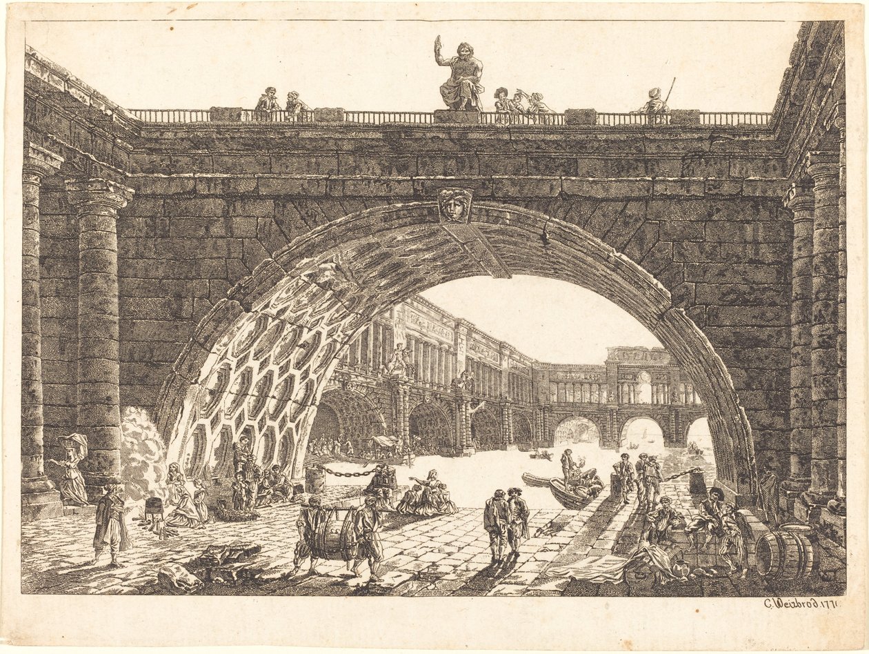 Anıtsal Bir Limanın Mimari Fantezi by Carl Wilhelm Weisbrod after Hubert Robert