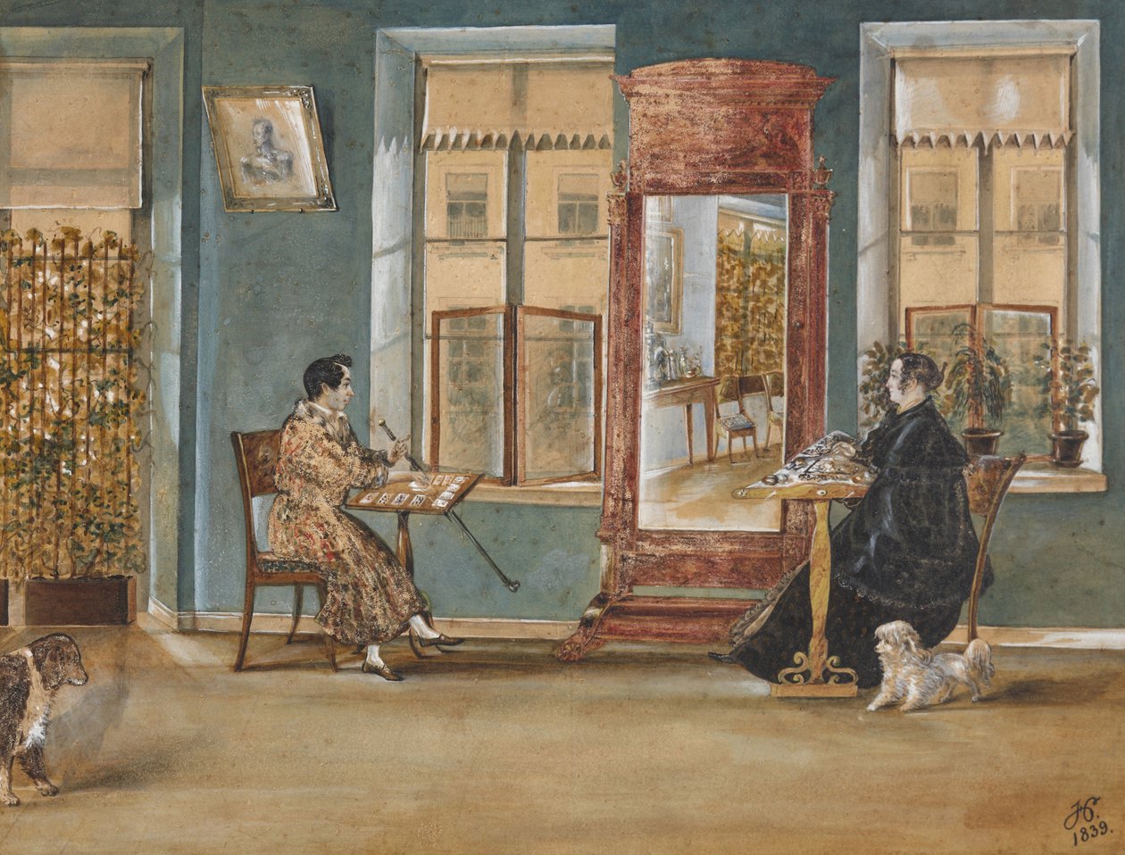 Aktör Nikolay Osipovich Dur 1807-1839, kadını oturma odasında, 1839. by Carl von Hampeln
