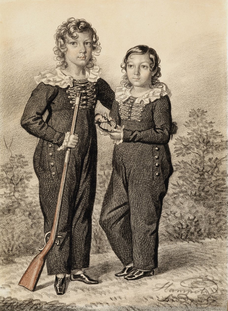 Alexander ve Alexei Dondukov-Korsakov'un portresi, 1820'lerin sonu- 1830'ların başı. by Carl von Hampeln