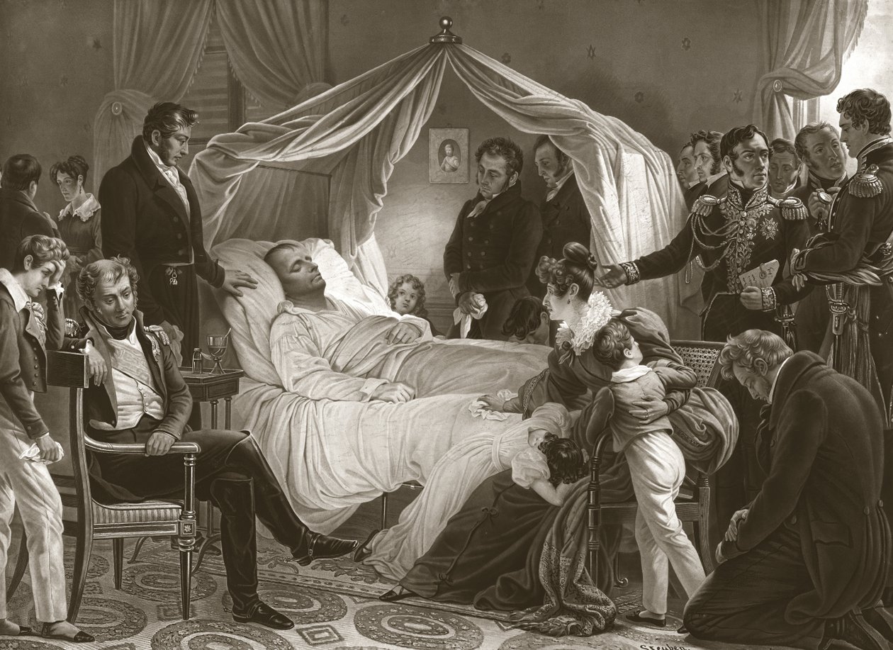 Napolyon ölüm döşeğinde, 5 Mayıs 1821, pub. oymak. by Carl von Steuben